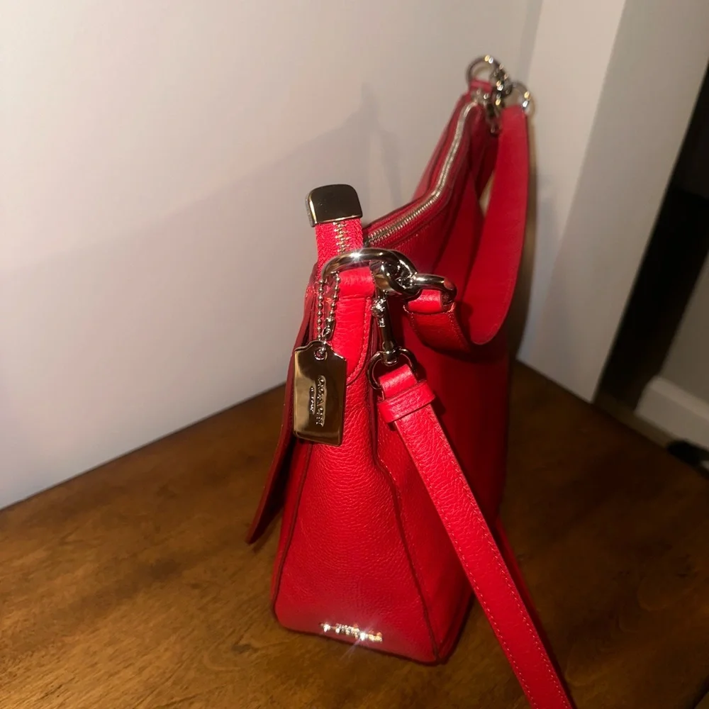 Coach Pebble Leather Turnlock Hobo Crossbody Bag- RED - Picture 16 of 16
